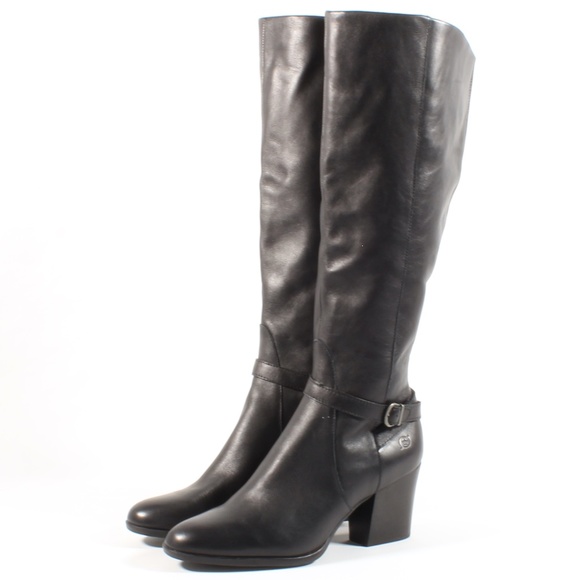 Born Shoes - Born Esla Leather Knee High Tall Heel Boots Black
